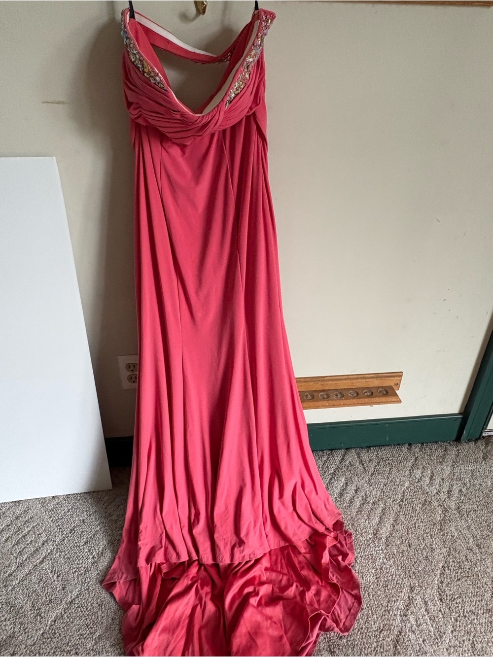 Disney Coral Pink prom Dress with Beaded Neckline